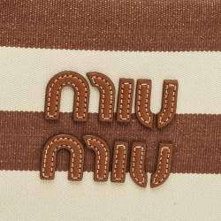 مملوكة مسبقًا Miu Miu Beau Brown/Off White Stripe Canvas and Leather Satchel