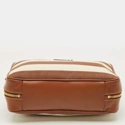 مملوكة مسبقًا Miu Miu Beau Brown/Off White Stripe Canvas and Leather Satchel