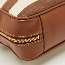 مملوكة مسبقًا Miu Miu Beau Brown/Off White Stripe Canvas and Leather Satchel