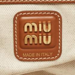 مملوكة مسبقًا Miu Miu Beau Brown/Off White Stripe Canvas and Leather Satchel