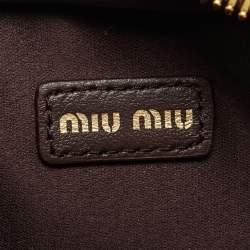 Pre Owned حقيبة ساتشل سحاب علوي جلد أسود ميو ميو