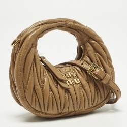 Pre Owned Miu Miu Wander Micro Brown Matelassé Leather Hobo