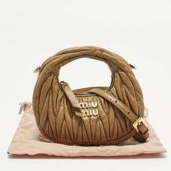 Pre Owned Miu Miu Wander Micro Brown Matelassé Leather Hobo