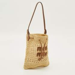 Pre Owned Miu Miu Brown/Natural Woven Raffia Mini Bucket Bag