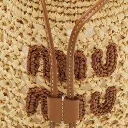 Pre Owned Miu Miu Brown/Natural Woven Raffia Mini Bucket Bag