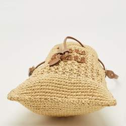 Pre Owned Miu Miu Brown/Natural Woven Raffia Mini Bucket Bag