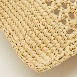 Pre Owned Miu Miu Brown/Natural Woven Raffia Mini Bucket Bag