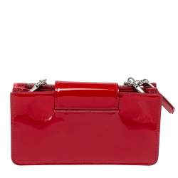 Miu Miu Red Vernice Leather Crystal Embellished Wallet on Chain