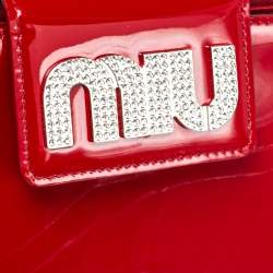 Miu Miu Red Vernice Leather Crystal Embellished Wallet on Chain