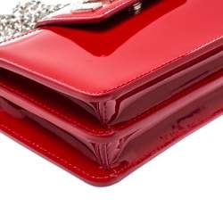 Miu Miu Red Vernice Leather Crystal Embellished Wallet on Chain