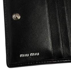 Pre Owned Miu Miu Black Matelassé Leather Crystal Embellished Flap Compact Wallet