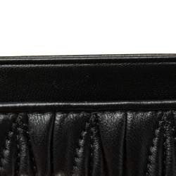 Pre Owned Miu Miu Black Matelassé Leather Crystals and Pearl Embellished Logo Card Holder