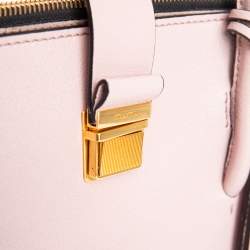 Pre Owned Miu Miu Pale Pink Madras Leather Push Lock Tote 