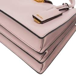 Pre Owned Miu Miu Pale Pink Madras Leather Push Lock Tote 