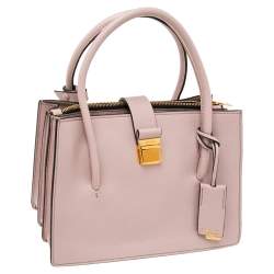 Pre Owned Miu Miu Pale Pink Madras Leather Push Lock Tote 