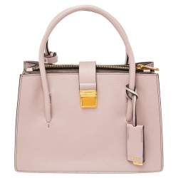 Pre Owned Miu Miu Pale Pink Madras Leather Push Lock Tote 