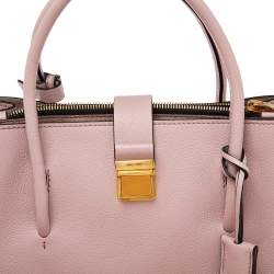 Pre Owned Miu Miu Pale Pink Madras Leather Push Lock Tote 