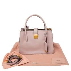 Pre Owned Miu Miu Pale Pink Madras Leather Push Lock Tote 