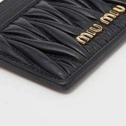 Pre Owned Miu Miu Black Matelassé Leather Card Holder