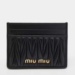 Pre Owned Miu Miu Black Matelassé Leather Card Holder