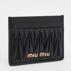Pre Owned Miu Miu Black Matelassé Leather Card Holder