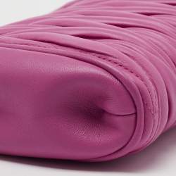 Pre Owned Miu Miu Pink Matelassé Leather Wristlet Clutch