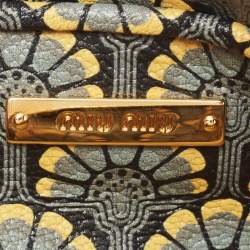 Miu Miu Multicolor Madras Print Leather Zip Wristlet Clutch