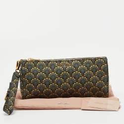 Miu Miu Multicolor Madras Print Leather Zip Wristlet Clutch