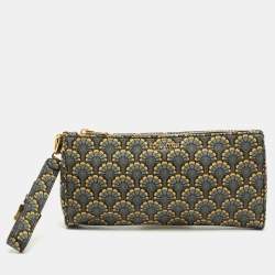 Miu Miu Multicolor Madras Print Leather Zip Wristlet Clutch
