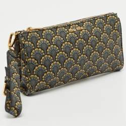 Miu Miu Multicolor Madras Print Leather Zip Wristlet Clutch