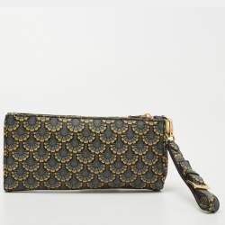 Miu Miu Multicolor Madras Print Leather Zip Wristlet Clutch