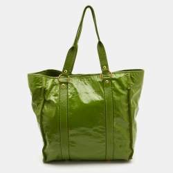 Pre Owned Miu Miu Green Patent Leather Shopper Tote