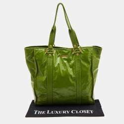 Pre Owned Miu Miu Green Patent Leather Shopper Tote