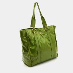 Pre Owned Miu Miu Green Patent Leather Shopper Tote