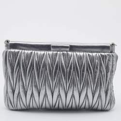 Miu Miu Silver Matelassé Leather Frame Crossbody Bag