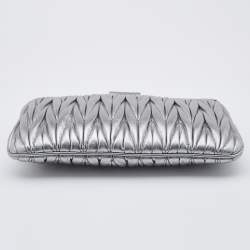 Miu Miu Silver Matelassé Leather Frame Crossbody Bag