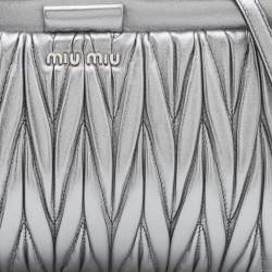 Miu Miu Silver Matelassé Leather Frame Crossbody Bag