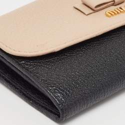Miu Miu Black/Beige Leather Bow Flap Continental Wallet