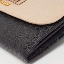 Miu Miu Black/Beige Leather Bow Flap Continental Wallet