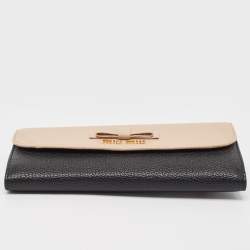 Miu Miu Black/Beige Leather Bow Flap Continental Wallet