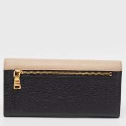 Miu Miu Black/Beige Leather Bow Flap Continental Wallet