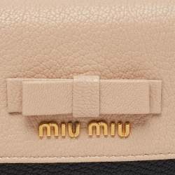 Miu Miu Black/Beige Leather Bow Flap Continental Wallet