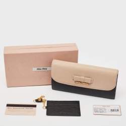 Miu Miu Black/Beige Leather Bow Flap Continental Wallet