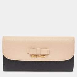 Miu Miu Black/Beige Leather Bow Flap Continental Wallet