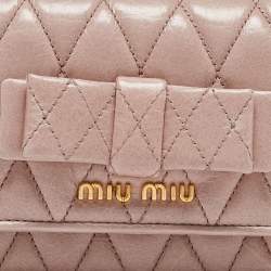 Pre Owned Miu Miu Light Pink Quilted Leather Continental Flap Wallet