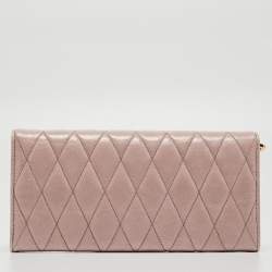 Pre Owned Miu Miu Light Pink Quilted Leather Continental Flap Wallet