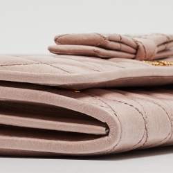 Pre Owned Miu Miu Light Pink Quilted Leather Continental Flap Wallet