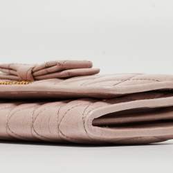 Pre Owned Miu Miu Light Pink Quilted Leather Continental Flap Wallet