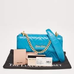 Miu Miu Blue Quilted Leather Chain Shoulder Bag