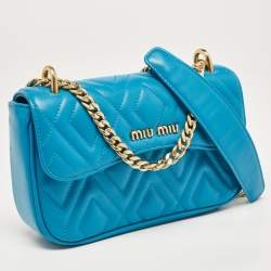 Miu Miu Blue Quilted Leather Chain Shoulder Bag